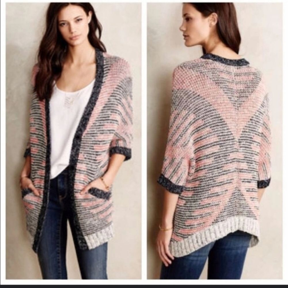 Moth Anthro Oversized Marled Cardigan Pink Blue Cotton XS Eclectic Grandpa